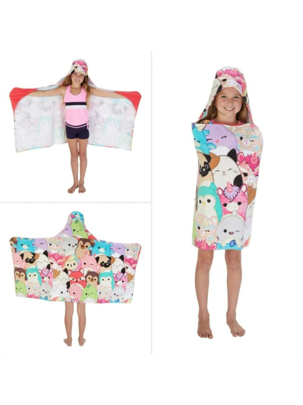 Squishmallows Kids Cotton Hooded Towel Wrap 50" x 24" Ages 3-7